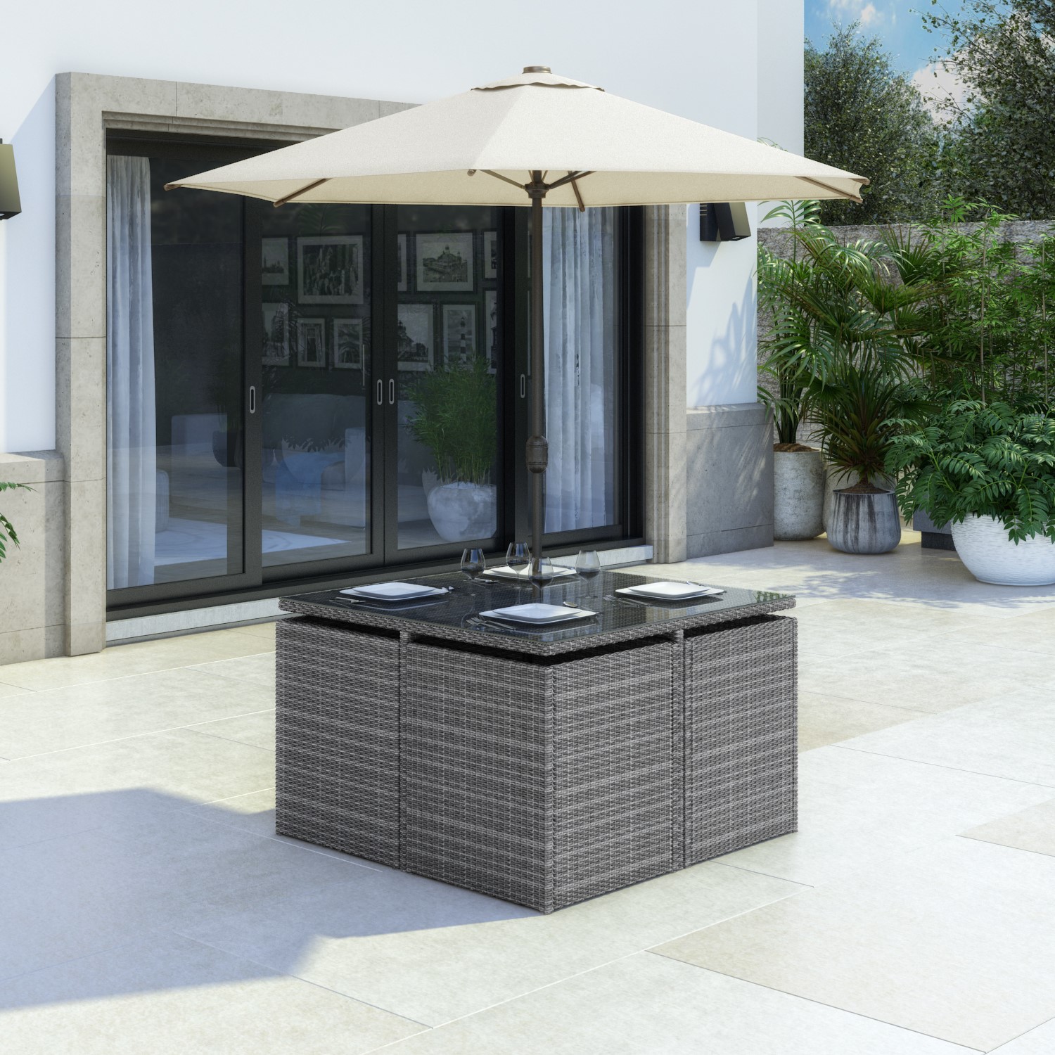 Read more about 8 seater grey rattan cube garden dining set parasol included fortrose